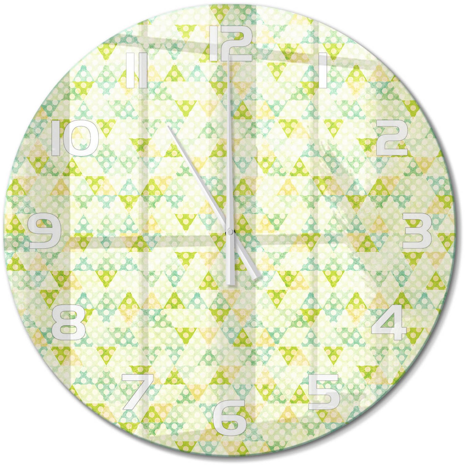 TULUP Wandklok - Geometrische achtergrond Glazen Klok Met Print - fi60 cm - Groente Wandklok Glas Met Motief - Witte handen - Ronde Klok - Wandklok Glas Decoratie - Gekleurde Glazen Klok