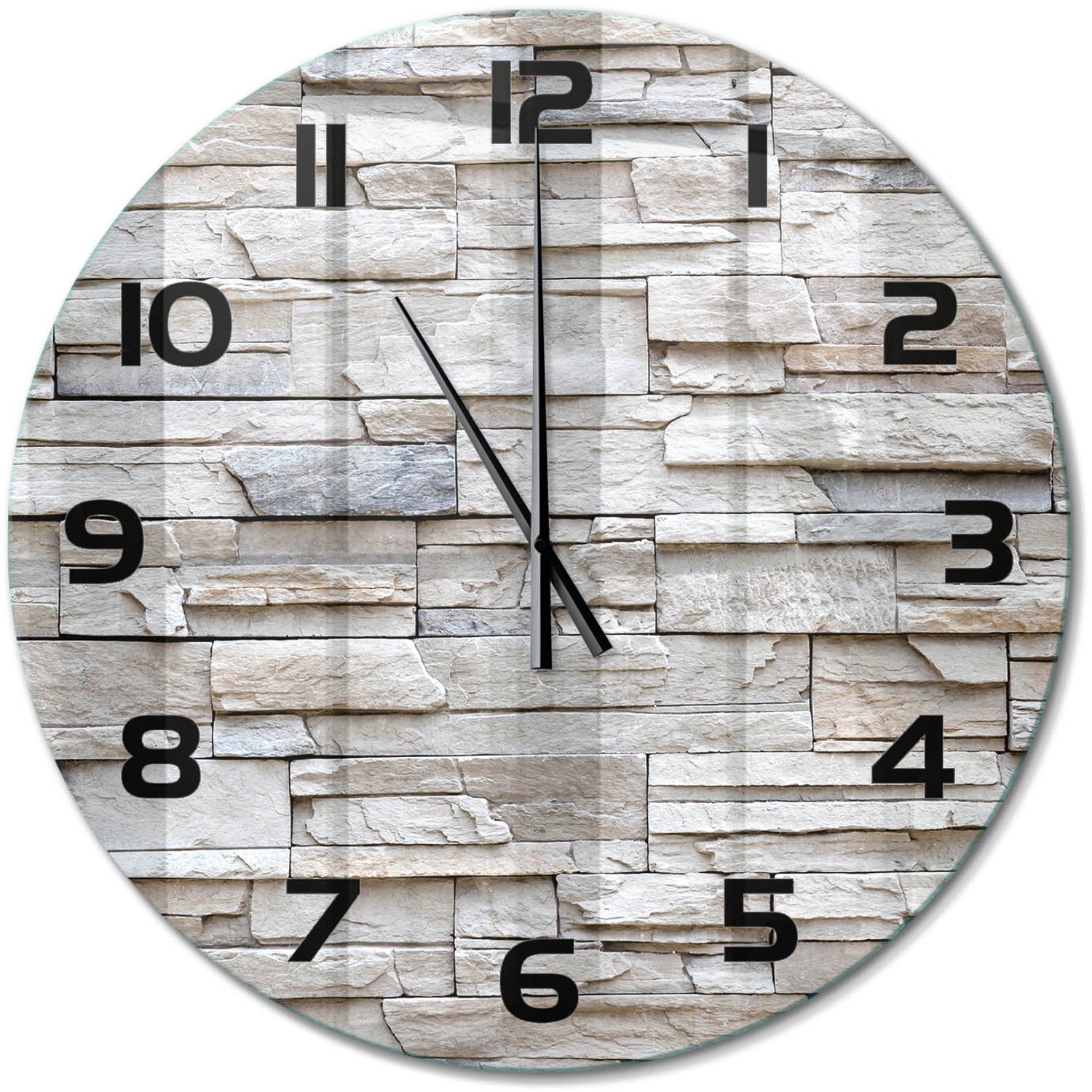 TULUP Wandklok - Stenen muur Glazen Klok Met Print - fi60 cm - Beige Wandklok Glas Met Motief - Zwarte handen - Ronde Klok - Wandklok Glas Decoratie - Gekleurde Glazen Klok