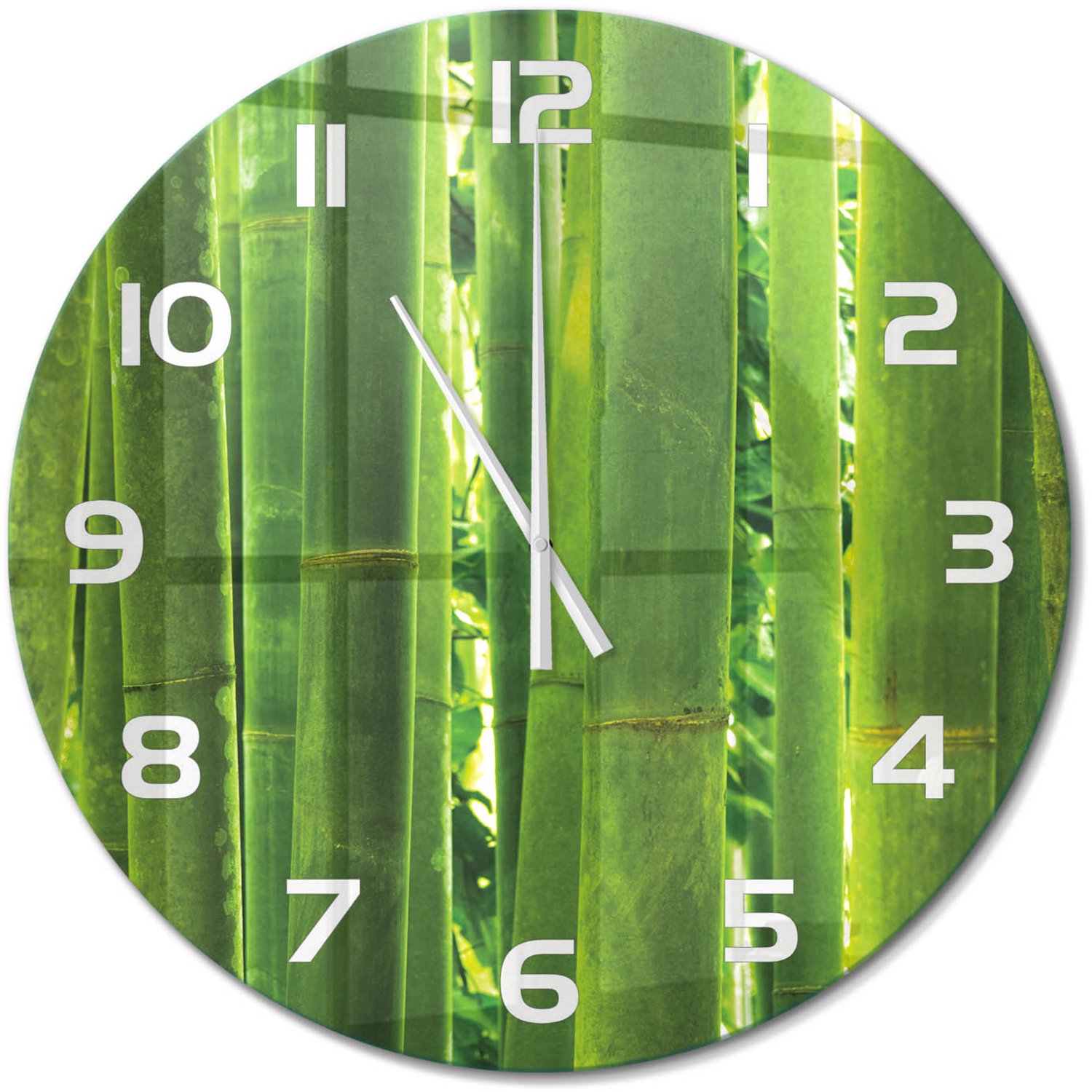 TULUP Wandklok - Bamboe Moderne Wandklok Glas - fi60 cm - Groente Wandklok Glas Decoratie - Witte handen - Ronde Klok - Glazen Wandklok Design - Klok Glas Met Opdruk