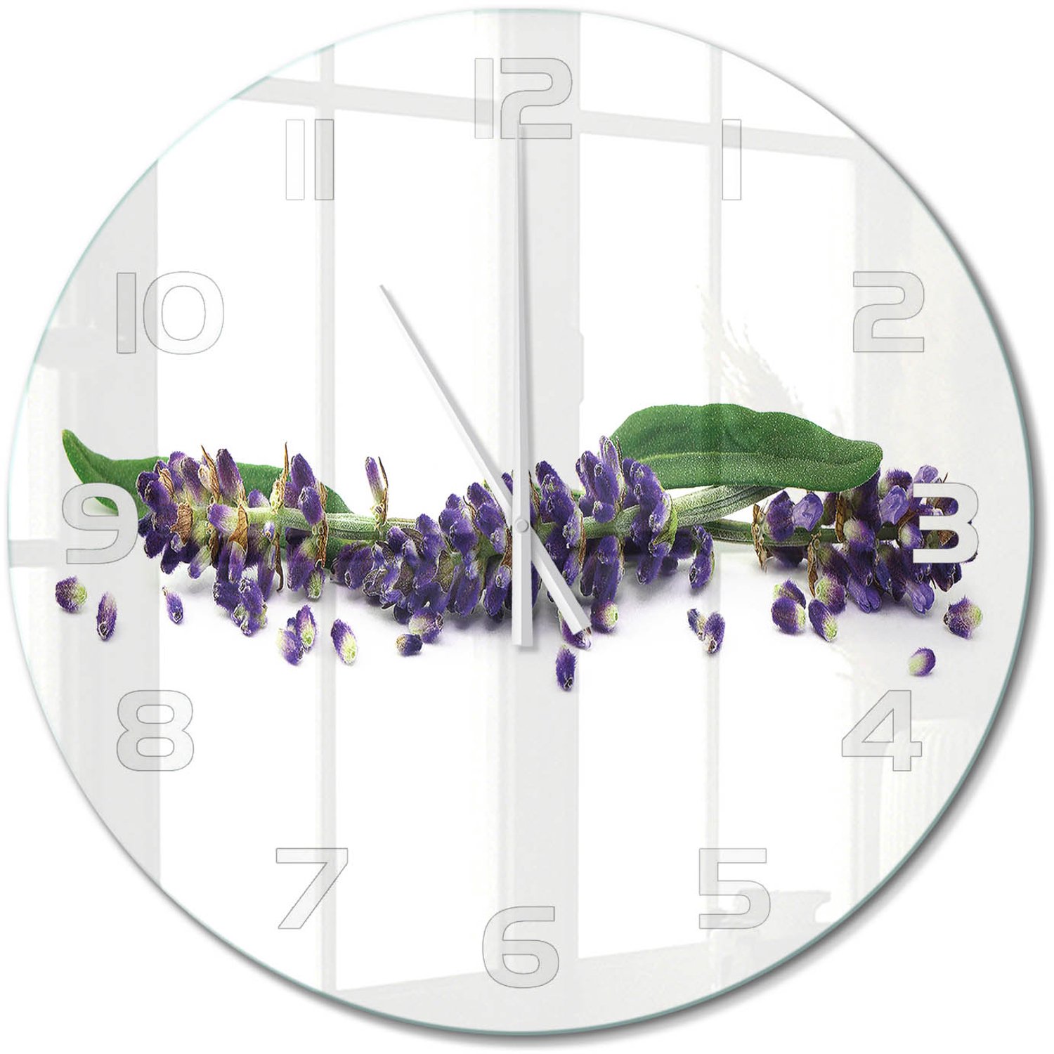 TULUP Wandklok - Lavendel Glazen Wandklok Design - fi60 cm - Paars Klok Glas Met Opdruk - Witte handen - Ronde Klok - Wandklok Glas Met Motief - Decoratieve Glazen Klok
