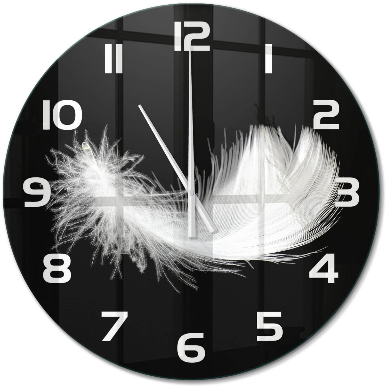 TULUP Wandklok - Pen Moderne Wandklok Glas - fi60 cm - Wit Wandklok Glas Decoratie - Witte handen - Ronde Klok - Glazen Wandklok Design - Klok Glas Met Opdruk