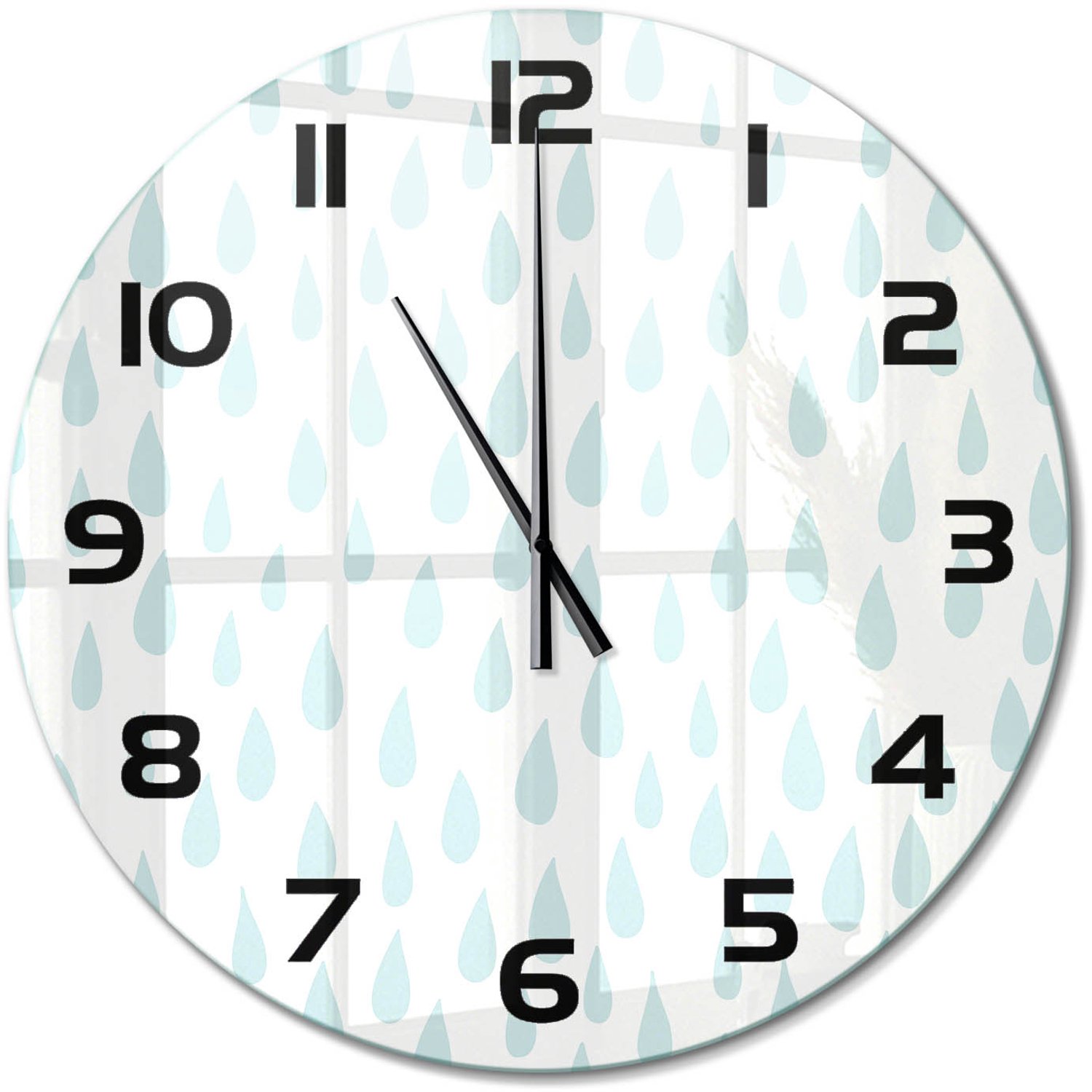 TULUP Wandklok - Druppel Decoratieve Glazen Klok - fi60 cm - Blauw Glazen Wandklok Design - Zwarte handen - Ronde Klok - Glazen Klok Met Print - Wandklok Glas Met Motief