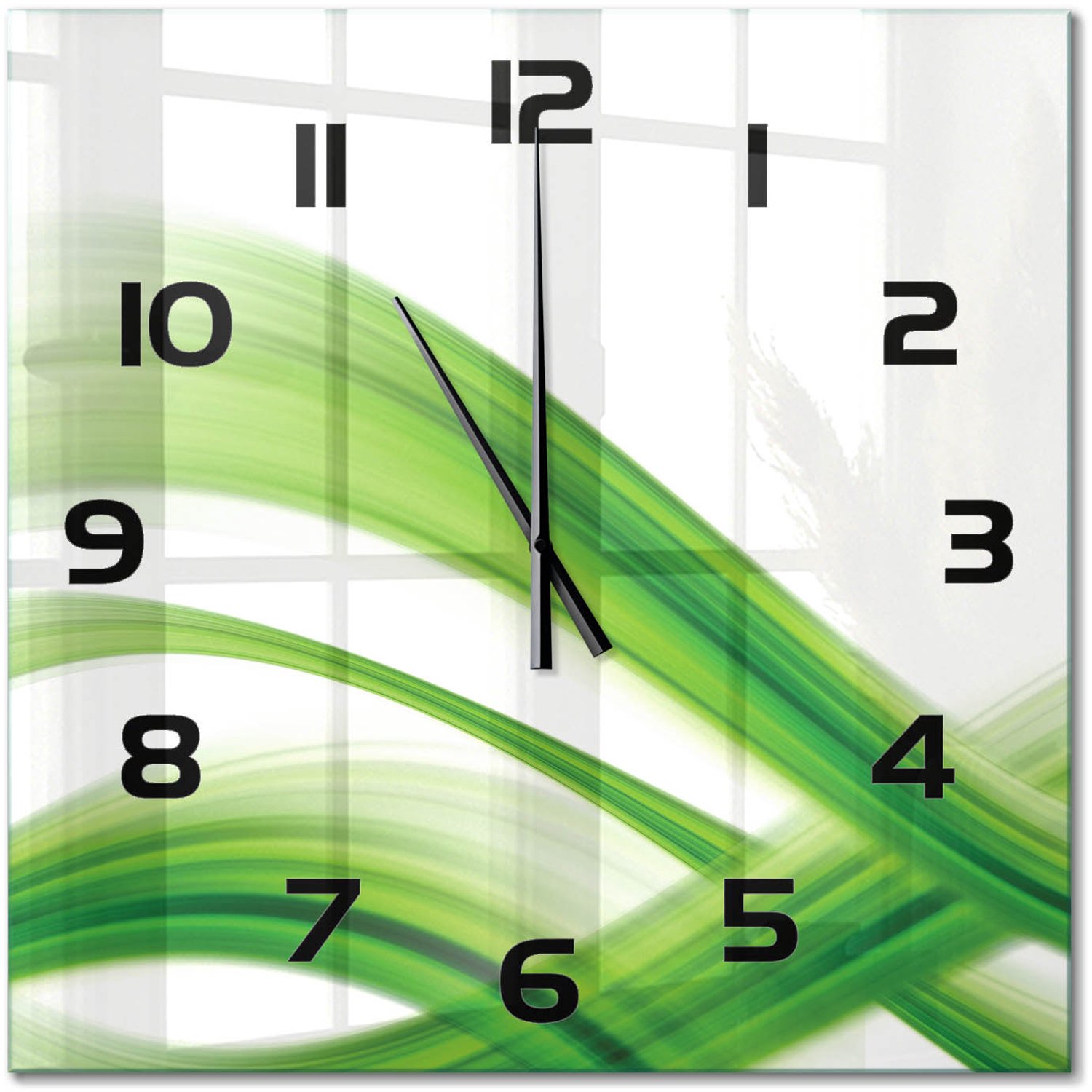 TULUP Wandklok - Golfabstractie Klok Glas Met Opdruk - 60x60 cm - Groente Moderne Wandklok Glas - Zwarte handen - Vierkante Klok - Decoratieve Glazen Klok - Glazen Wandklok Design