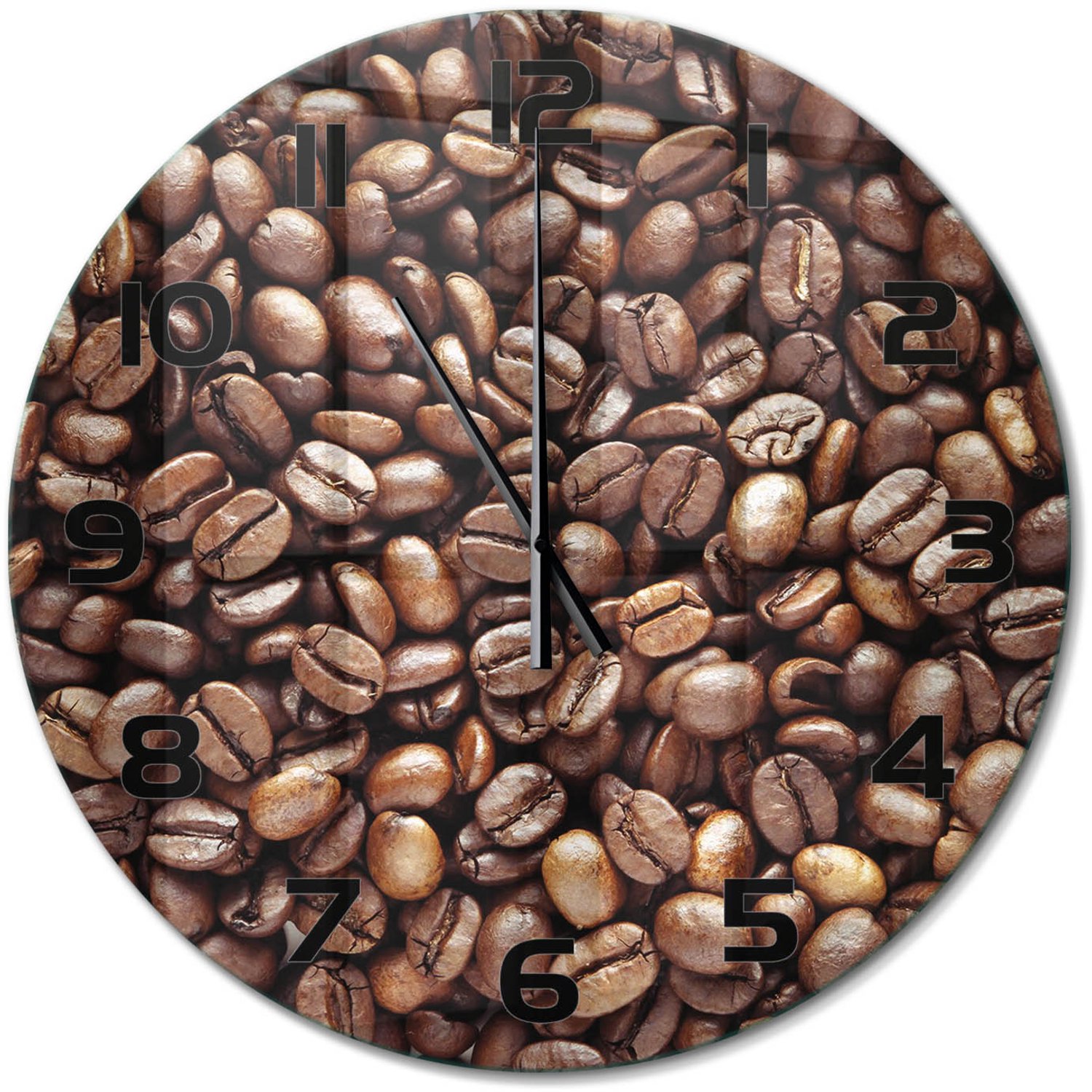 TULUP Wandklok - Koffiebonen Glazen Klok Met Print - fi60 cm - Bruin Wandklok Glas Met Motief - Zwarte handen - Ronde Klok - Wandklok Glas Decoratie - Gekleurde Glazen Klok