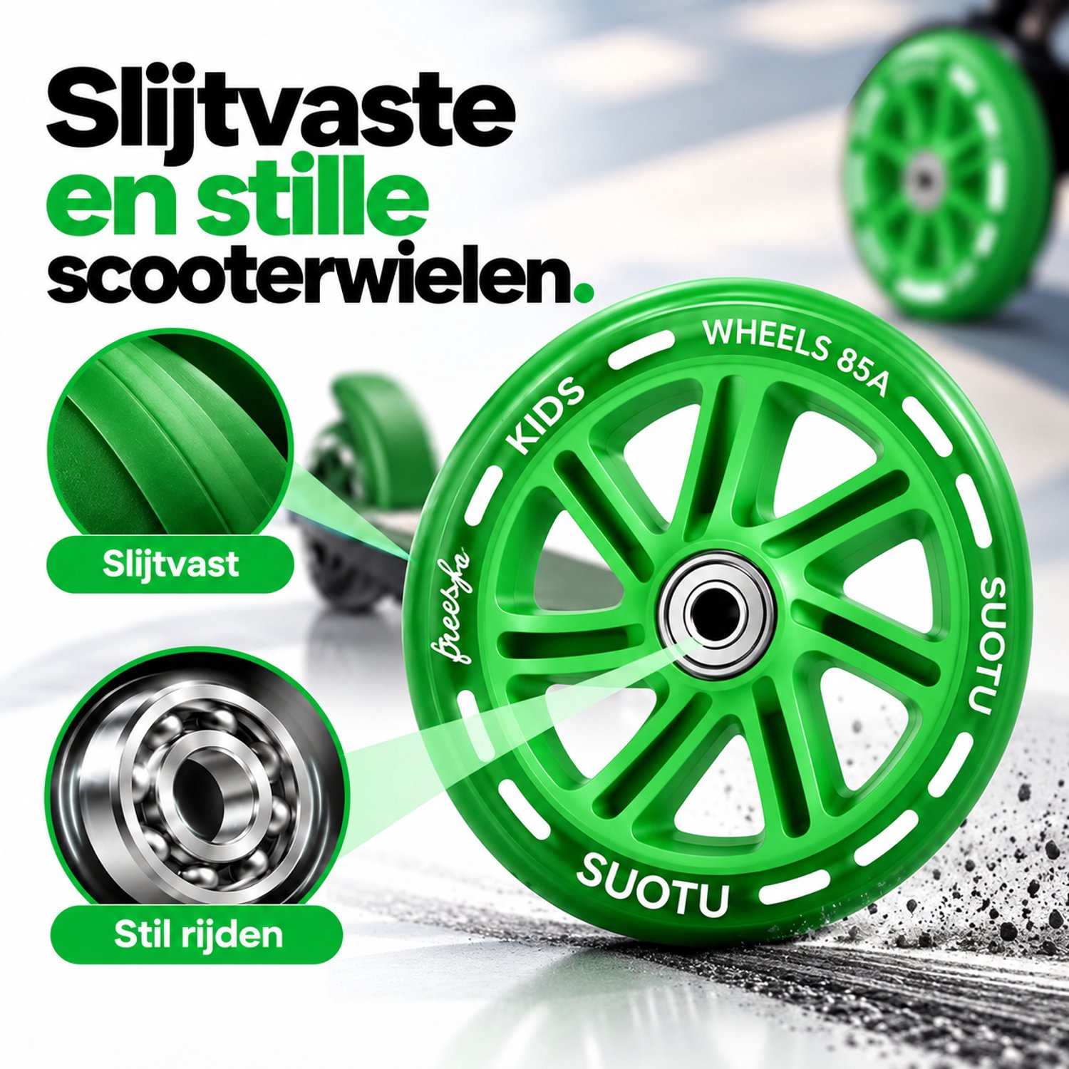 Suotu wielenset voor Stuntstep/Kinderstep - 2 Stuks - 145mm Lichtgevende Wielen - Groen — afbeelding 8