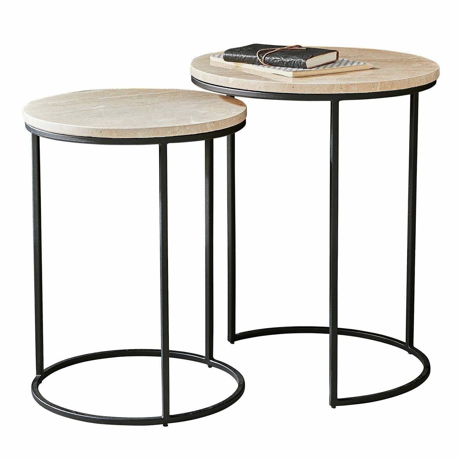 Loberon Bijzettafel set van 2 Émorieux beige/zwart