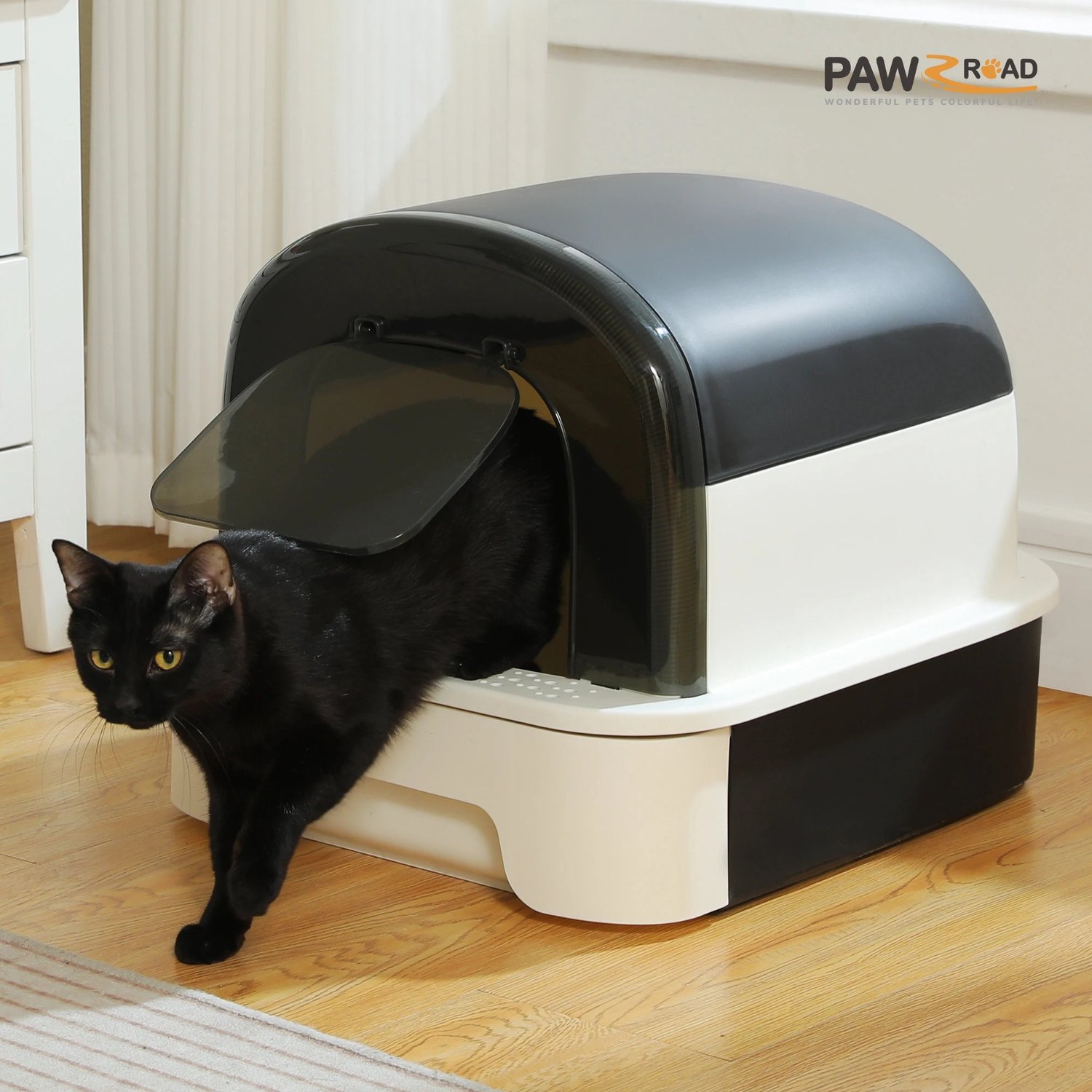 Nyoz opvouwbare kattenbak - Kattentoilet - Met deksel en schepje - Uitschuifbare lade - 50x40x40 cm - Zwart/grijs - Gesloten