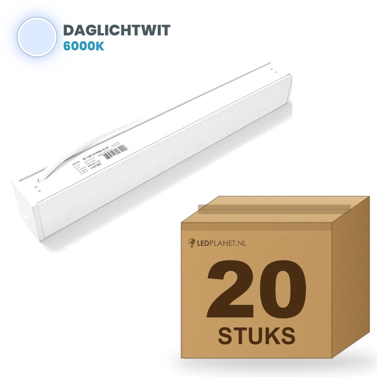 Tsong LED Lichtbalk Hangend 150 cm - 20 stuks - 5.760lm 48W - Daglichtwit 6000K - Wit - Koppelbaar - Incl. ophangset 1 m - 230V