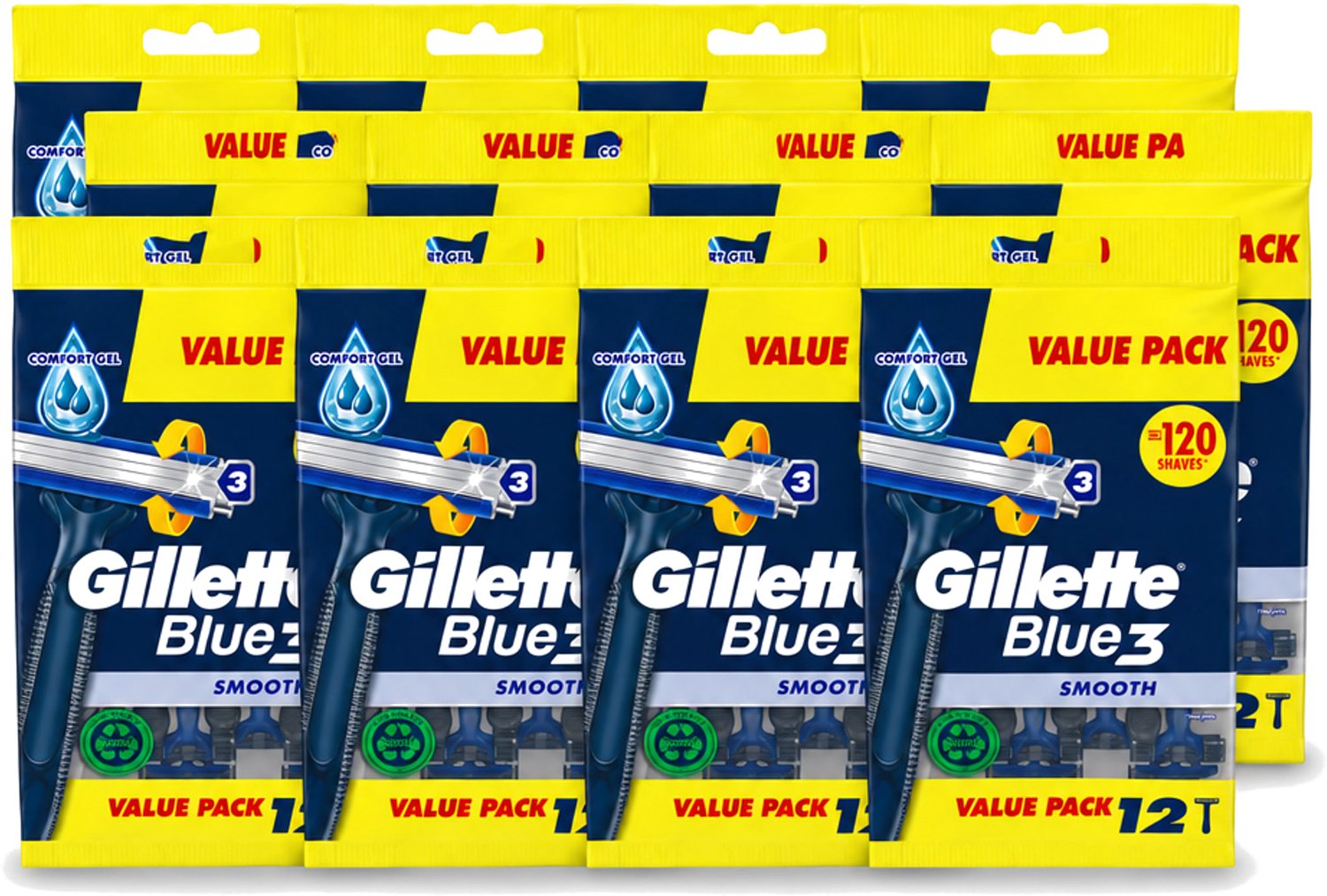 12 x Gillette - Blue 3 Smooth - Wegwerpscheermesjes - Comfortabele scheerbeurt - 12 Scheermesjes - Voordeelverpakking - 12 stuks