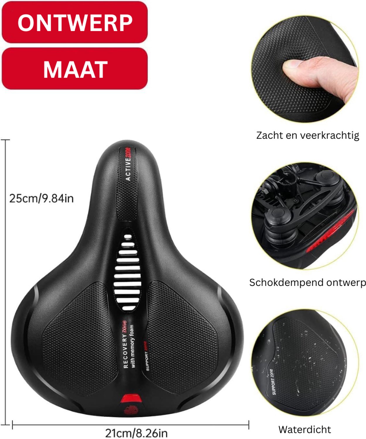 Fietszadel Heren en Dames - Comfortabel Fiets Zadel - Unisex - Waterbestendig - Ergonomisch - Zwart