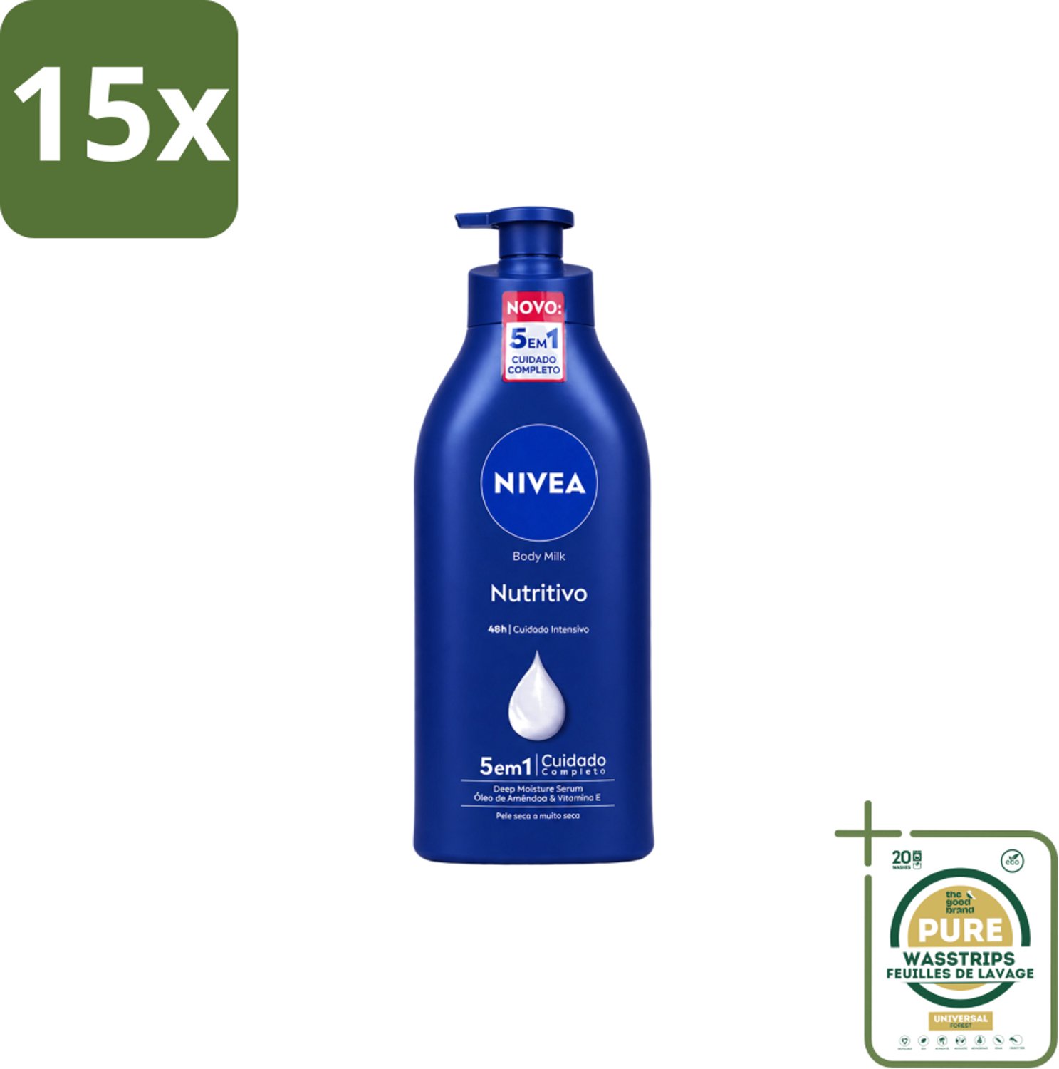 15 x Nivea – Bodymilk – Original met Pomp – 500 ml - Wasstrips - Bodymilk - Hydratatie - Huidverzorging - Amandelolie - Vitamine E