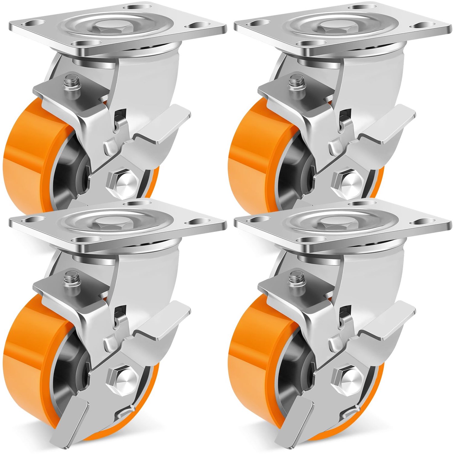 4-inch industriële plaatwielen met rem - Set van 4, laadvermogen 3200lb