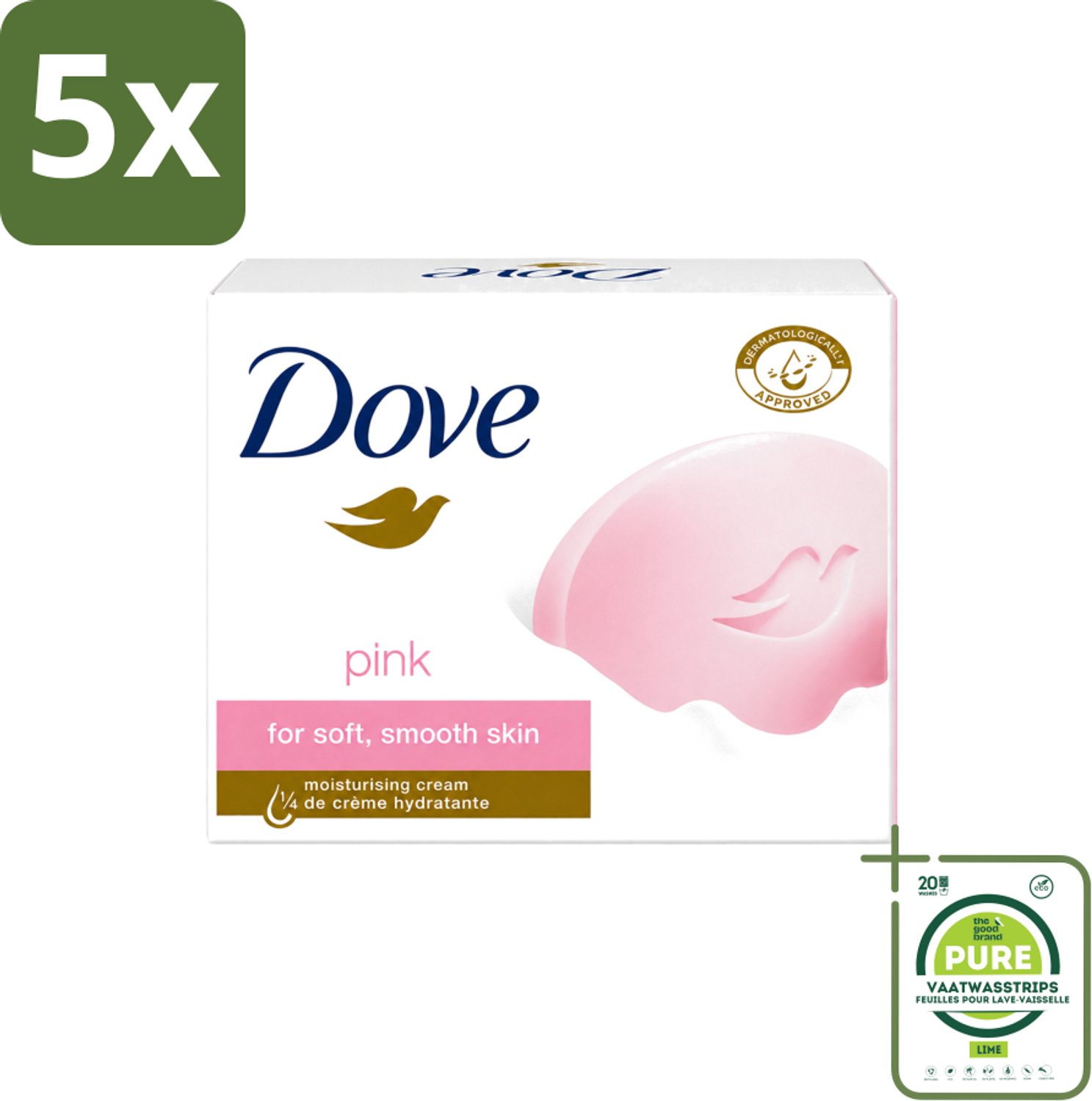 5 x Dove - Zeep - Pink - Hydraterend - 90 g - Grootverpakking - Vaatwasstrips - Dove Pink Beauty Cream Bar - Hydraterende Zeep - Droge Huid Verzorgen - Zachte Huid - Vochtige Huid