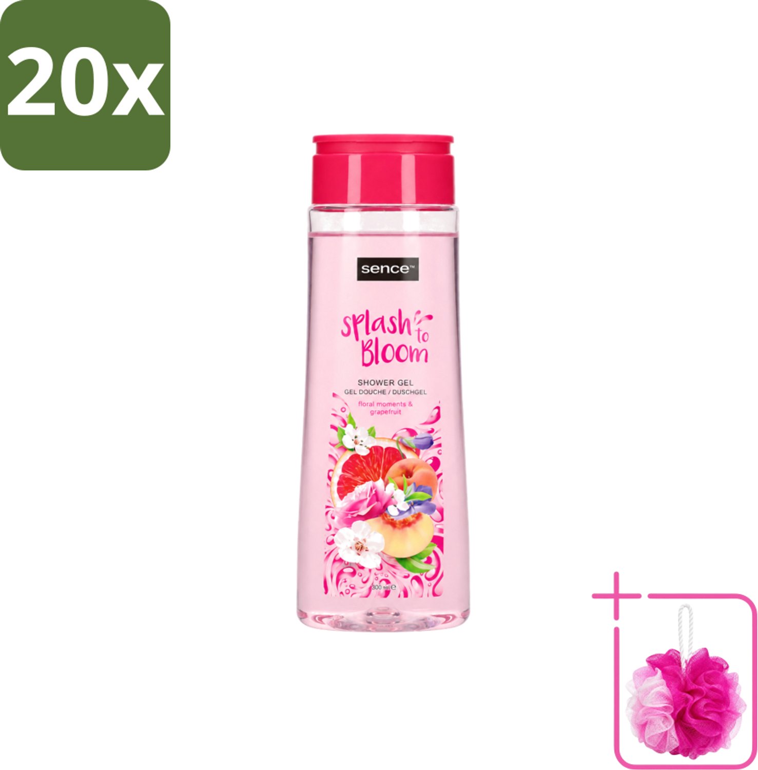 20 x Sence - Floral Moments & Grapefruit - Douchegel - Fris & Fruitig - 300 ml - Bulkverpakking - Douchegel - Douchemop - Fris