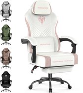 Soontrans Gamingstoel Wit - Ergonomische Bureaustoel en PC Stoel - Verstelbare Rugleuning 90°-135° - Hoofdsteun - Lendenkussen - Uitschuifbare Voetensteun - Verstelbare Zithoogte