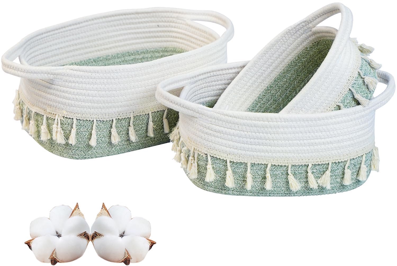 Opbergset van 3 - Katoenen Manden met Tassels voor Babykamer