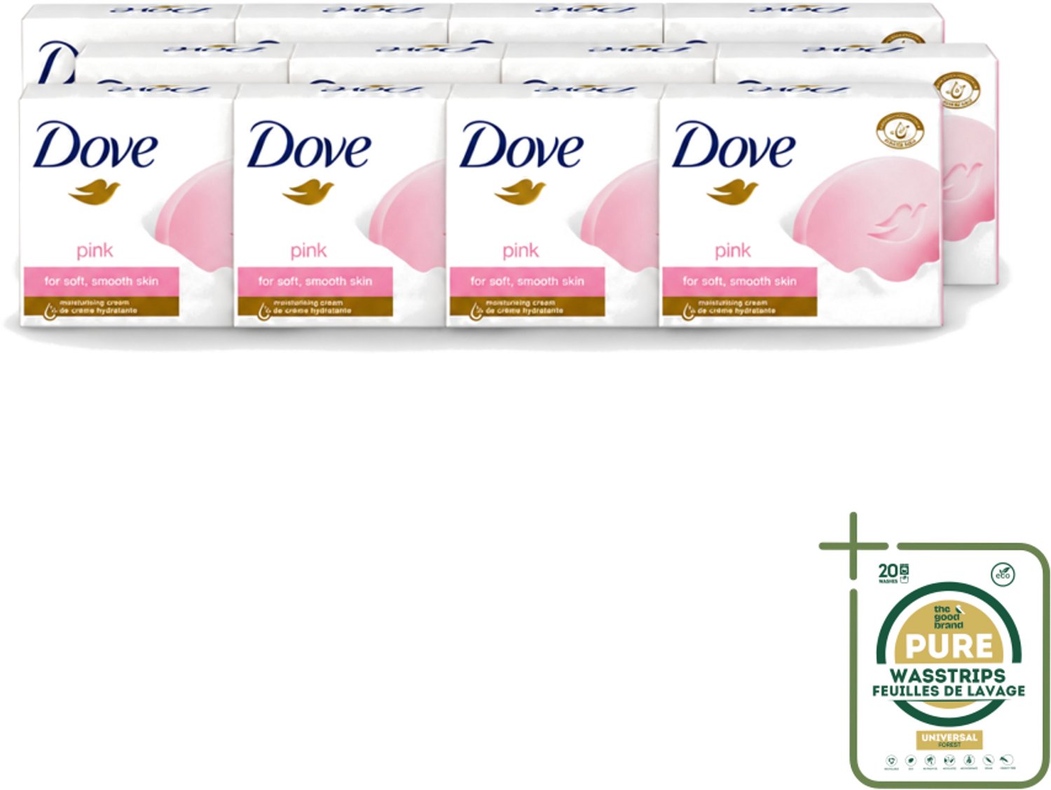 12 x Dove - Zeep - Pink - Hydraterend - 90 g - Wasstrips - Zeep - Hydraterende Zeep - Roze Zeep - Crème Zeep - Droge Huid