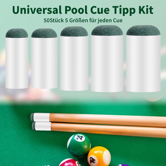Set van 50 Slip-On Billiard Cue Tips in 5 Groottes — afbeelding 3