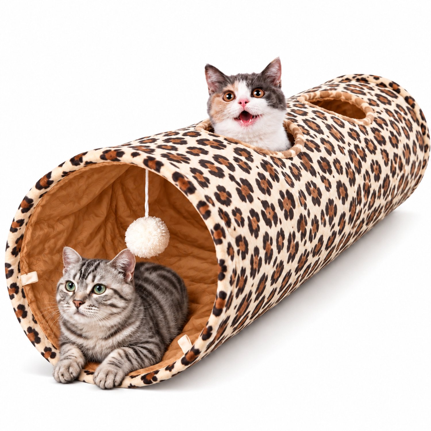 Tolvia Kattentunnel - Opvouwbare Speeltunnel voor Katten - Kattenspeelgoed voor Binnen - Speeltunnel voor Katten & Kittens - Luipaardprint