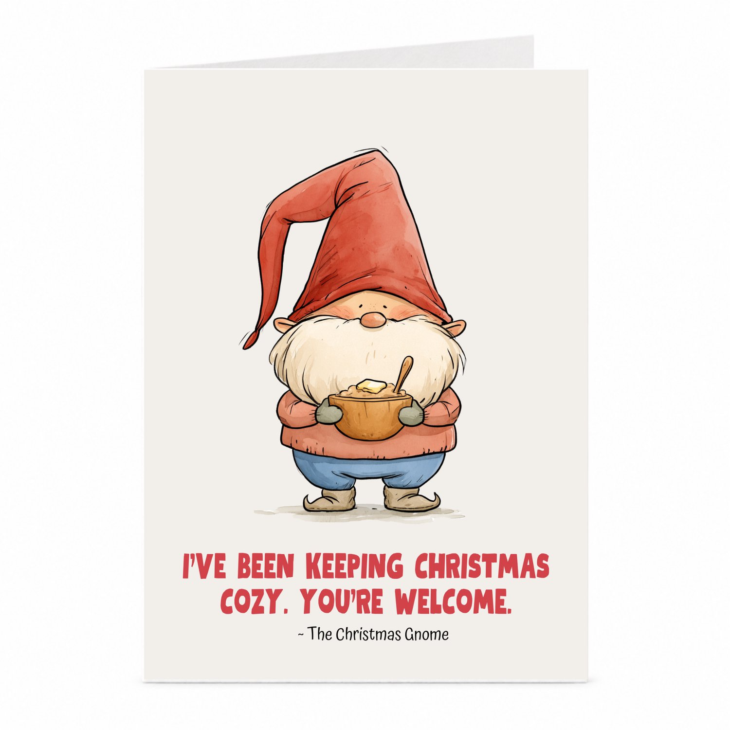 JustTheCardGuy Gezellige kerstkaart - Kerstgnome met mok - A6