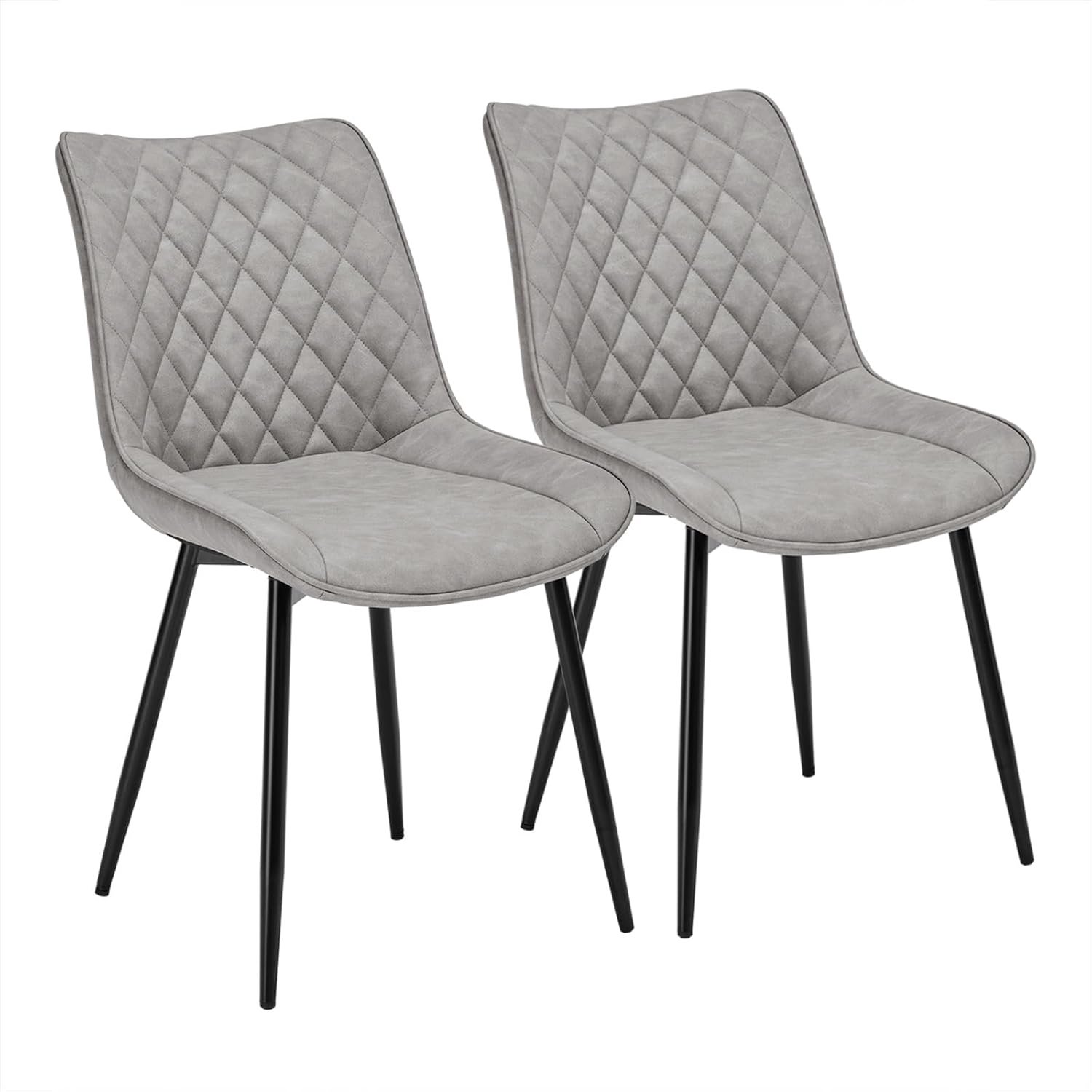 Moderne Eetkamerstoelen Set van 2 met Grijze Kunstlederen Zitting, Ergonomische Rugleuning en Zwarte Metalen Poten, Comfortabele Keukenstoelen met Antislip Voetdoppen, Draagvermogen 150 kg per Stoel, Afmetingen 46 x 40,5 x 85,5 cm