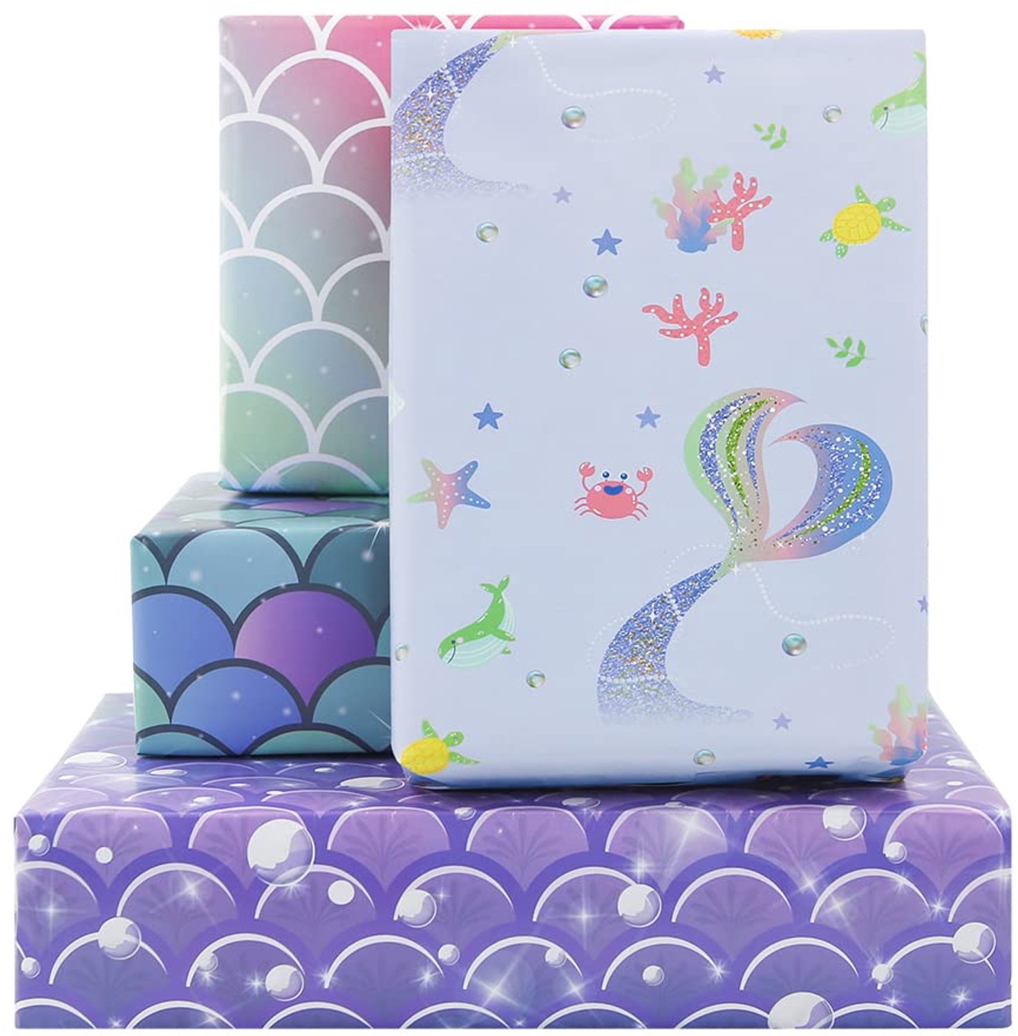 Cadeaupapier Zeemeerminnen - 8 Vellen - 4 Stijlen - Kleurrijk - Verjaardag/Babyfeestjes - 50 x 70 cm per Vel - Inpakpapier
