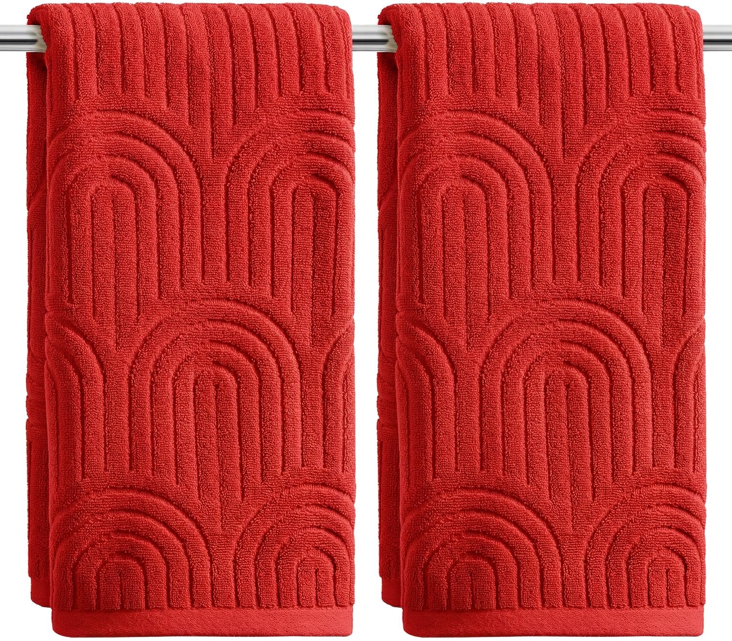 Set van 2 Zachte Badhanddoeken met 3D Rood Gebogen Strepen