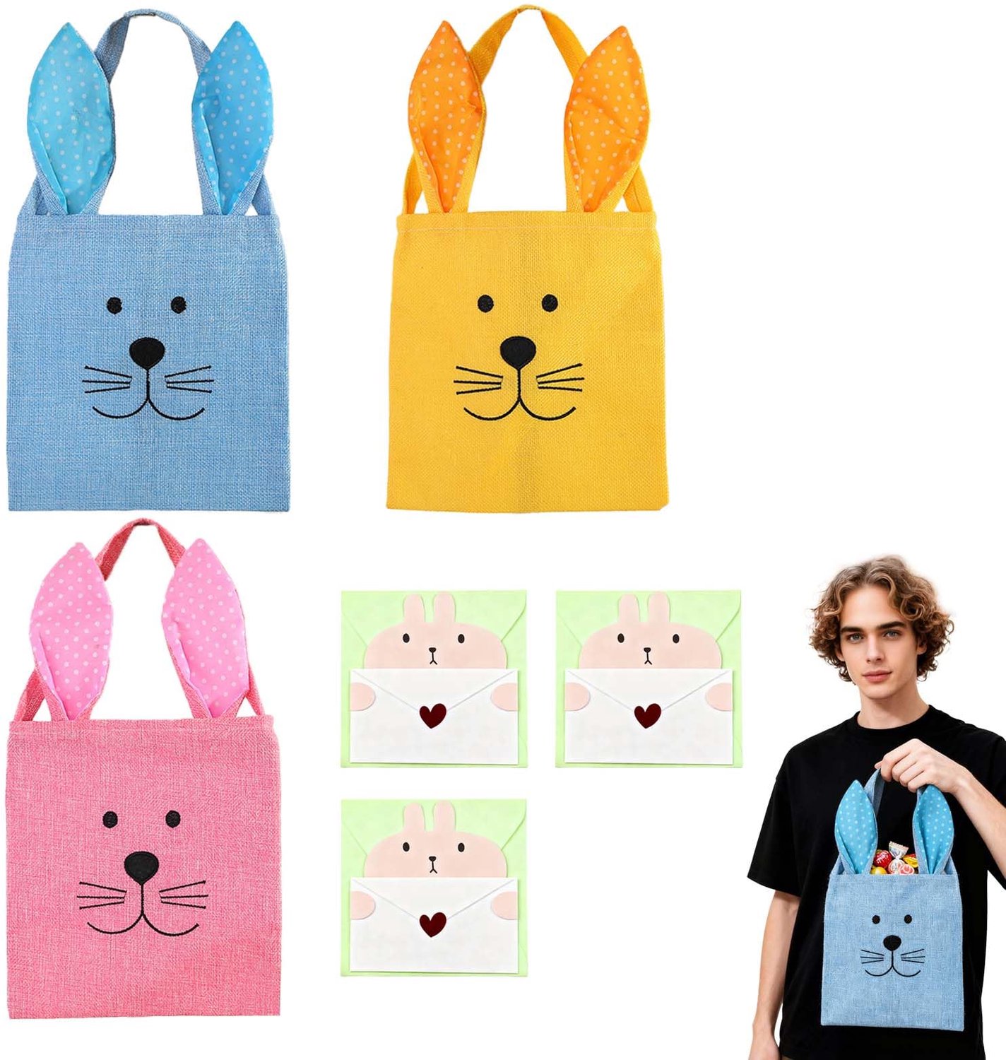 Set van 3 Canvas Paaskratjes met Konijnenoren