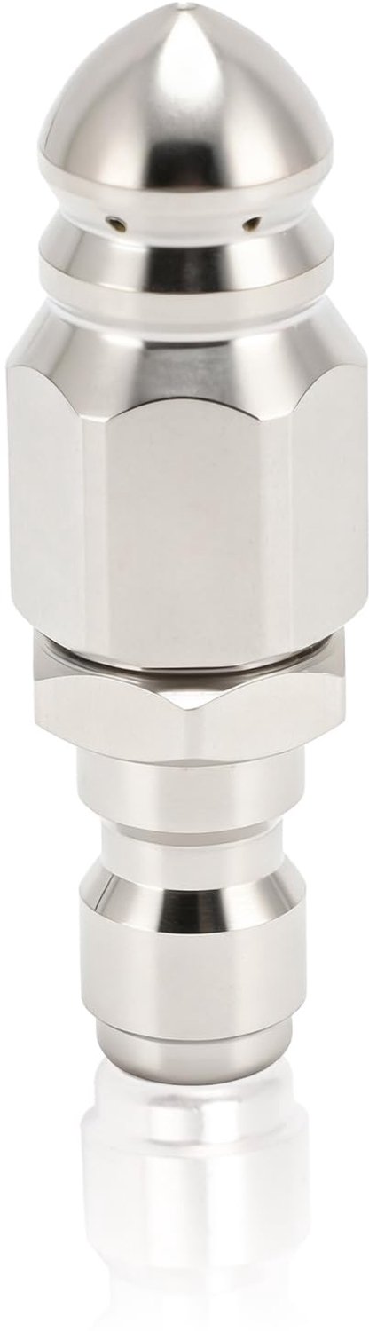 Rioolreinigingsmondstuk 5000 PSI - Hogedrukreinigersproeier - Roestvrij Staal - Snelkoppeling 1/4 inch - Effectieve Reiniger - Compacte Maat 5,74x1,66 cm - Hogedrukspuit