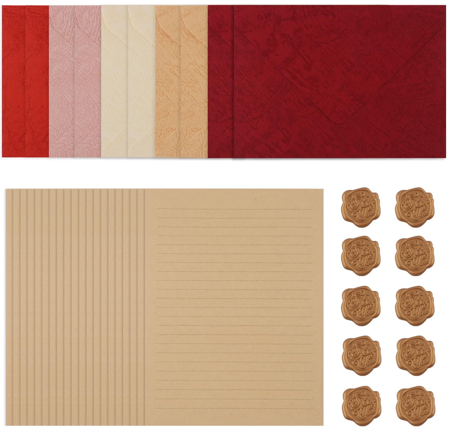 Vintage A5 Briefpapier Set met 10 Enveloppen en Waxzegels