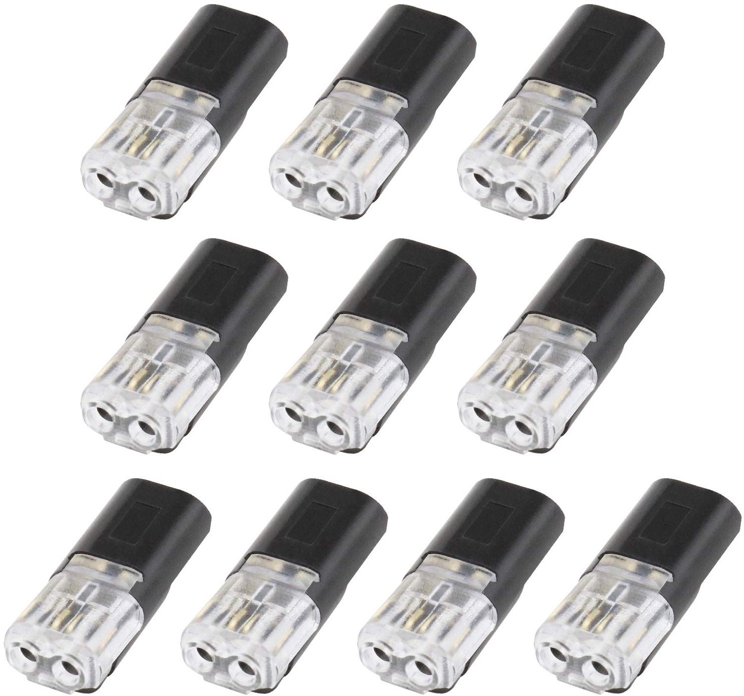Draadconnector - 10Pcs Quick Dual Wire Terminal Block - 2 Pin Connector - Zwart - Peel-free Push-type Ontwerp - Geschikt voor 18-22