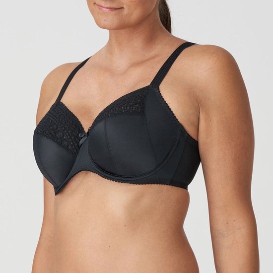 Zwarte PrimaDonna beugelbh met kanten bovenkant en strikdetail, gedragen door een model, zijaanzicht.
