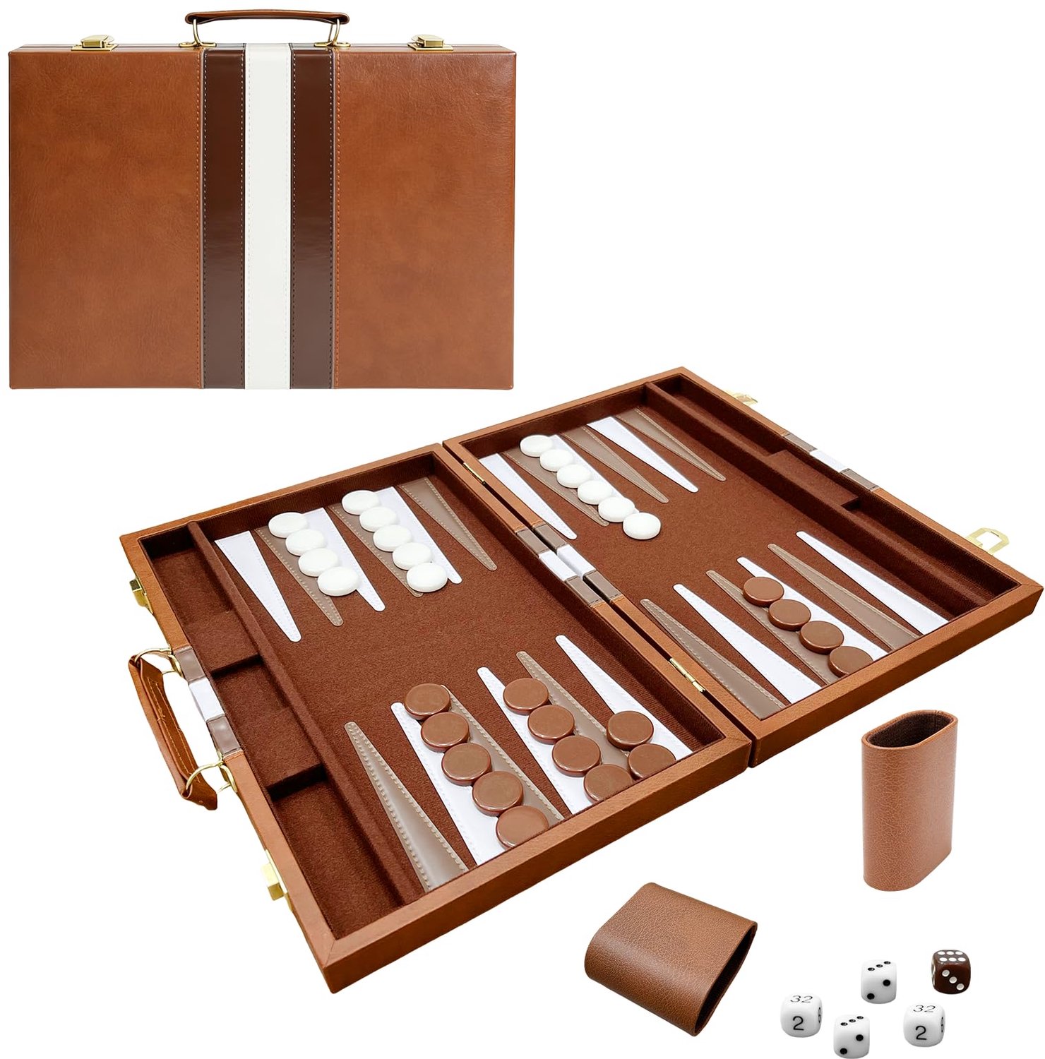 Backgammon Spel met Luxe Vouwbare Houten Case