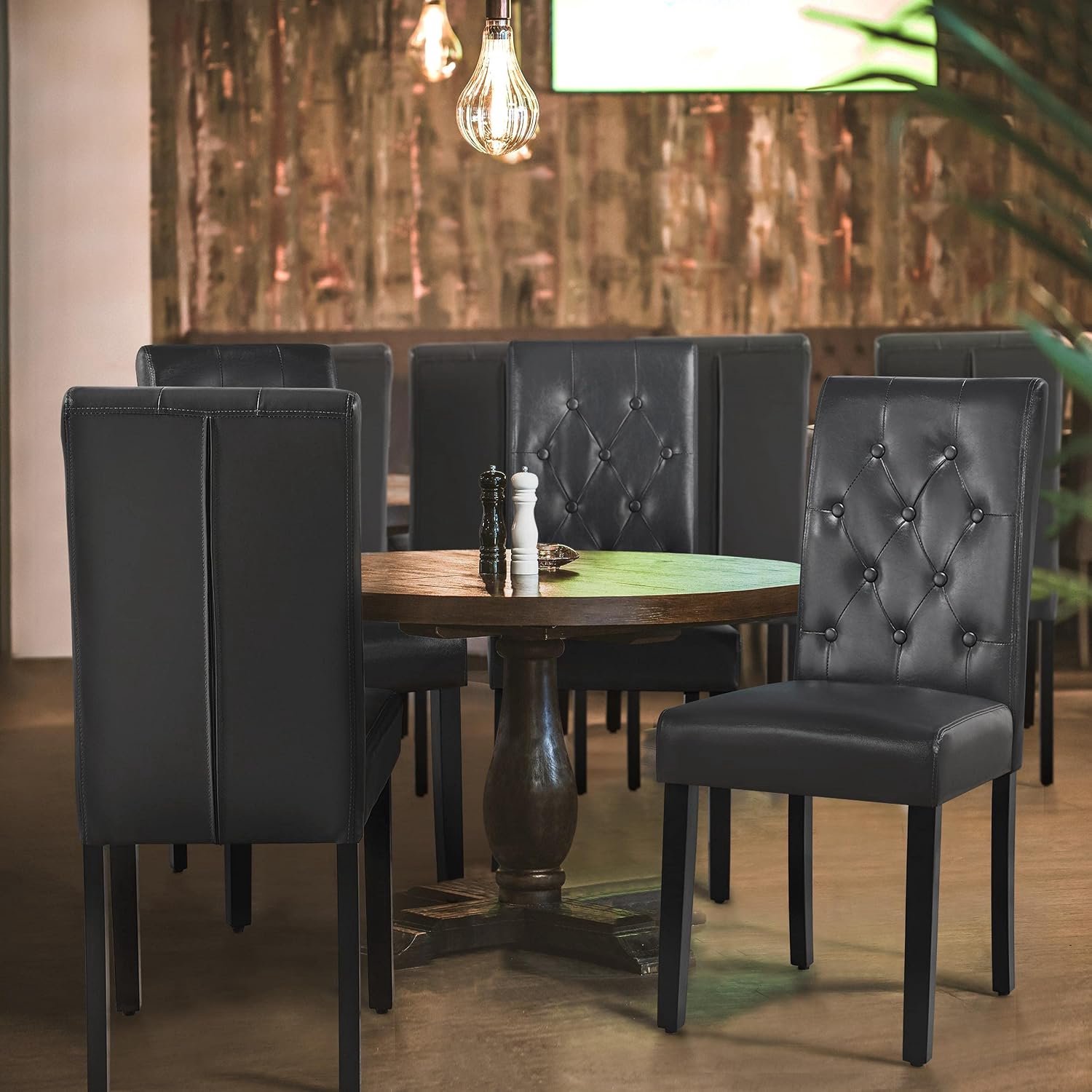 Elegance Comfort Eetkamerstoelen Set van 4 – Grijze Gestoffeerde Keukenstoelen met Hoge Rugleuning, Comfortabele Kunstleren Zitting met Golvende Vering, Armleuningen en Poten van Massief Rubberhout