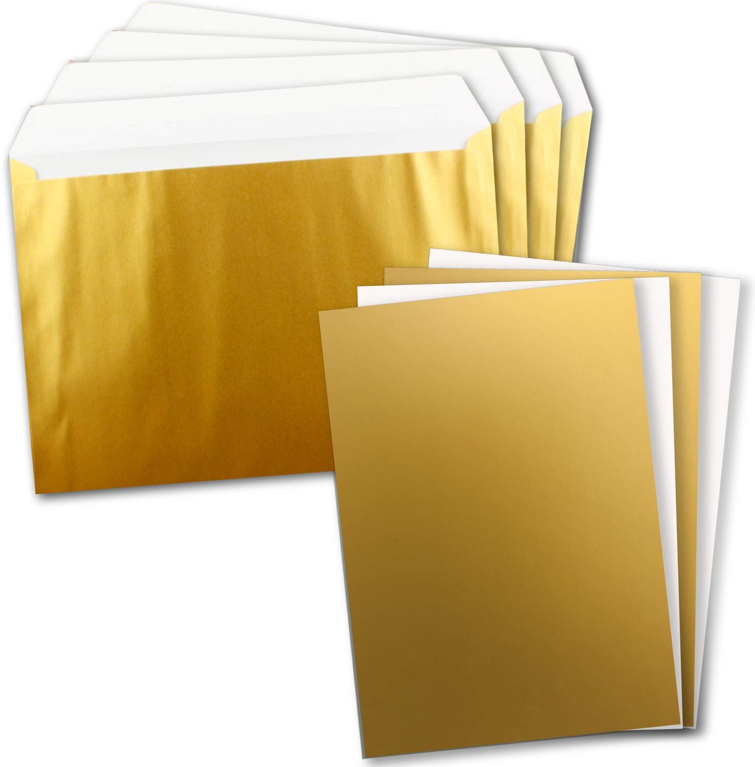 Set van 5 Kaarten A4 incl. C4 Enveloppen - Metallic Goud