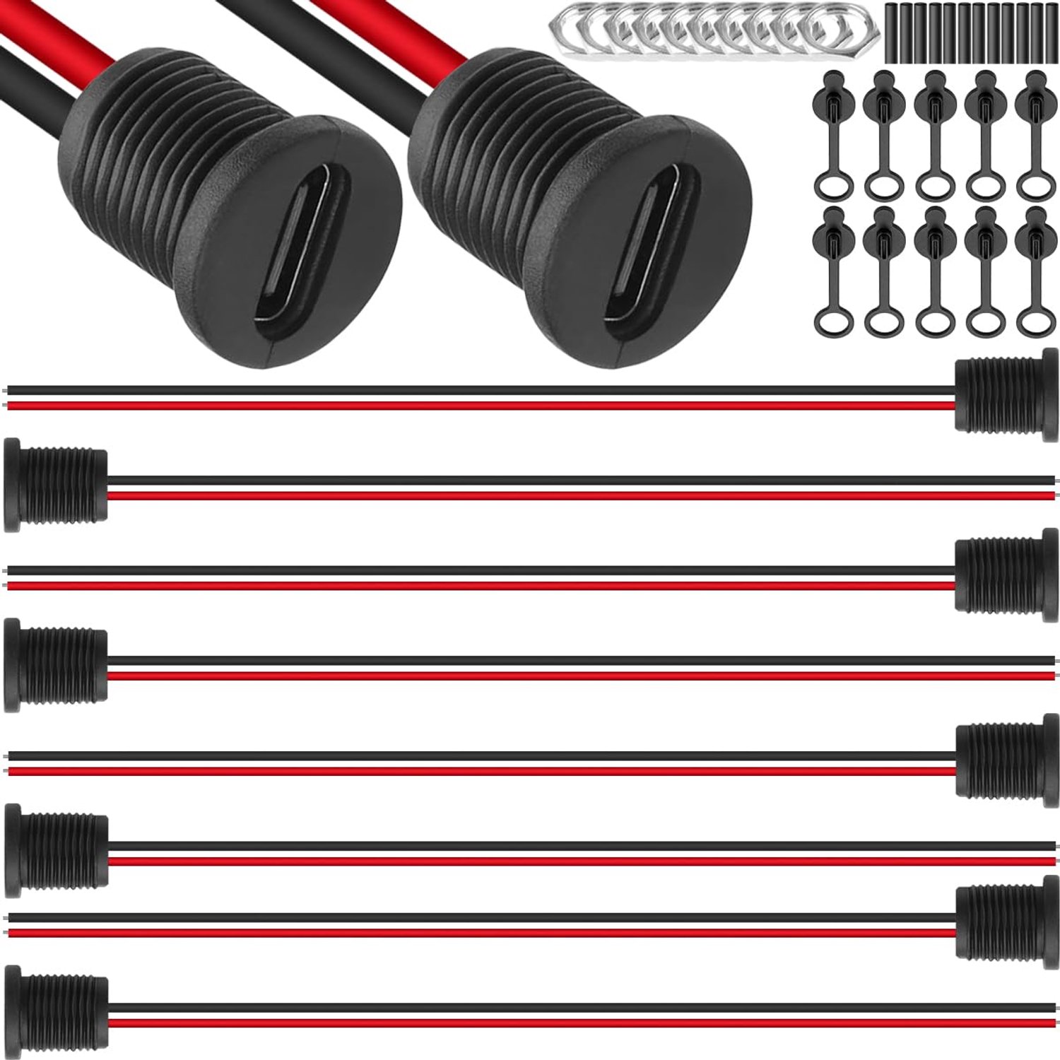 Set van 10 USB Type C Aansluitingen met Waterdichte Kap