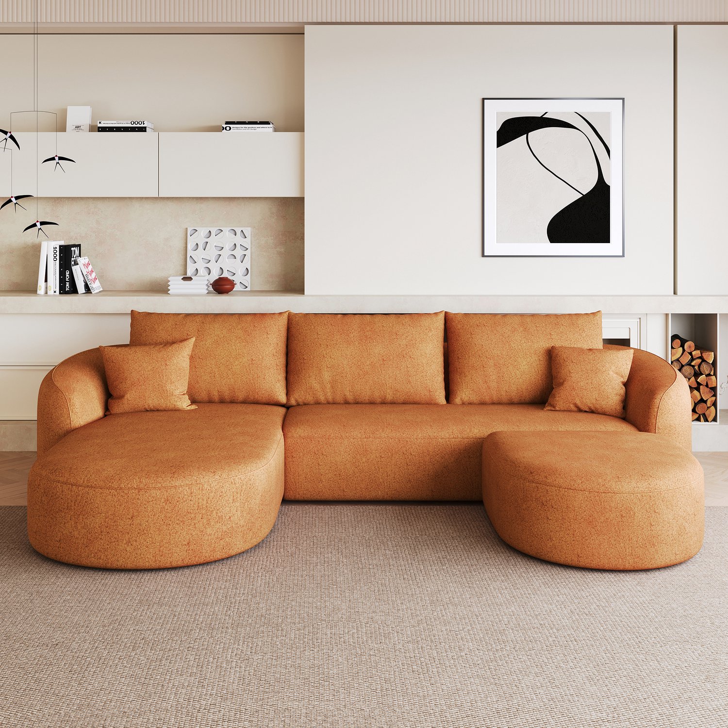 Wishdor U-bank - Modulaire hoekbank zonder montage - Zachte chenillestof en veerkrachtige schuimvulling - Oranje bank voor woonkamer slaapkamer en appartement - 266 x 168 x 85 cm