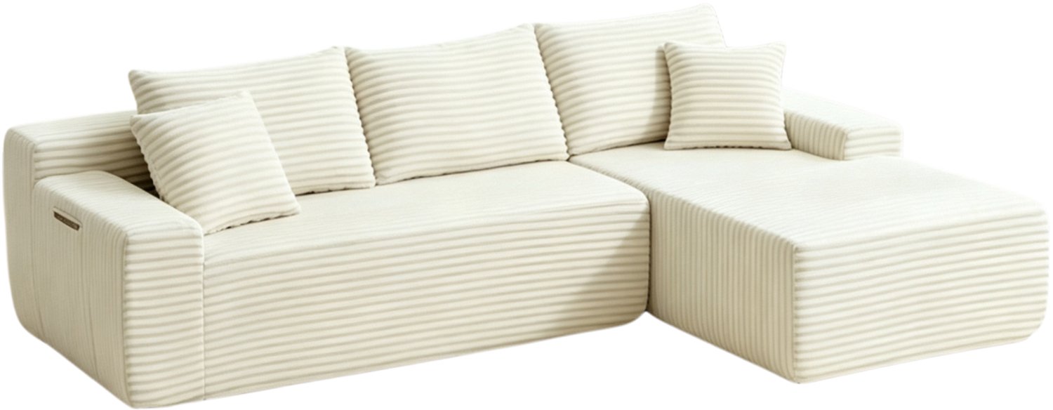 REDOM Modulaire hoekbank 239 cm - Rechterhoek met ribstof bekleding - Beige