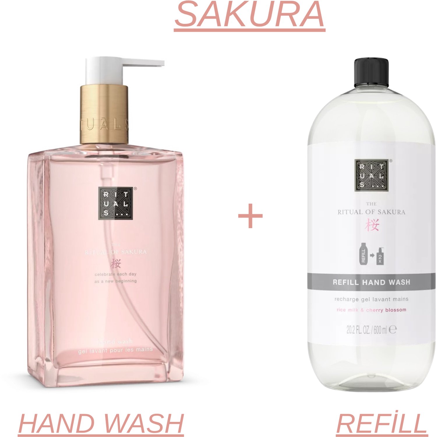Rituals - Sakura - Hand Wash 300 ml New Design + Refill Hand Wash 600 ml - Handzeep - Navulling Handzeep