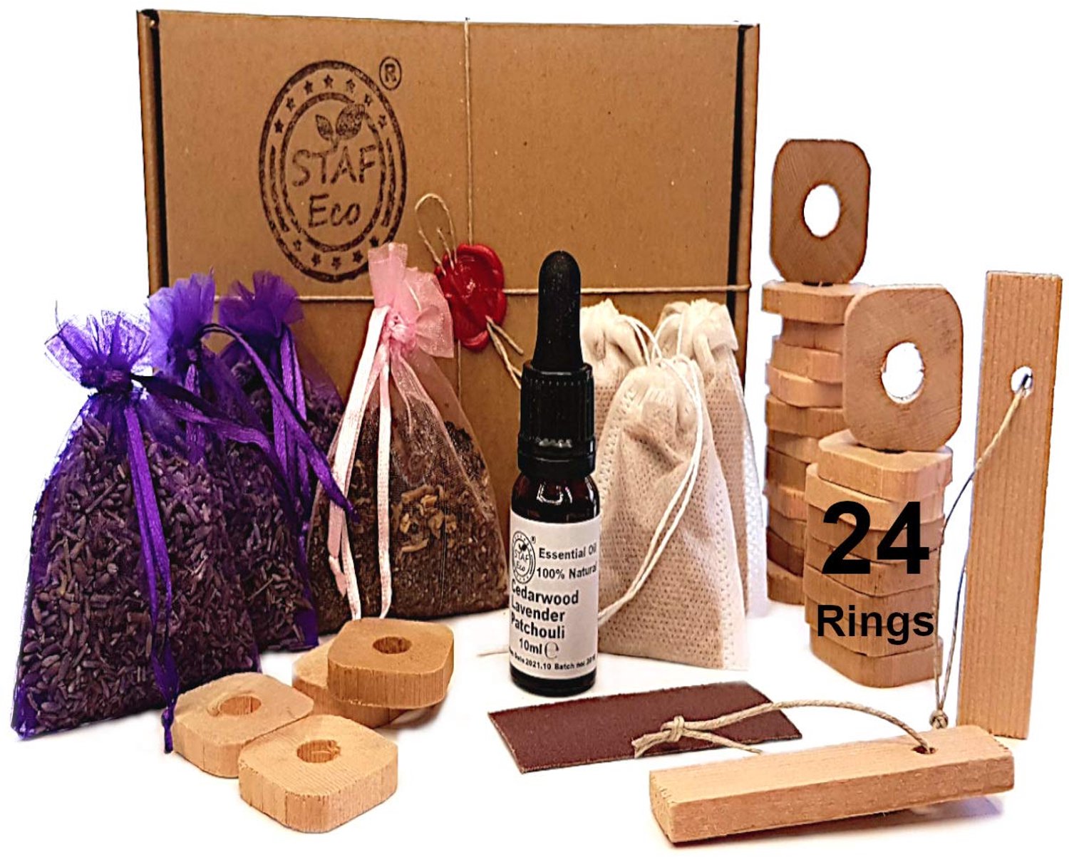 Mottenbestrijdingsset - Natuurlijk Cedar, Lavendel en Patchouli - 24 Ringen