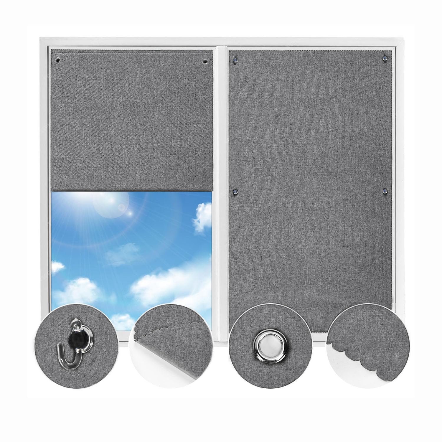 Roller Blind Blackout zonder Boren - Suction Cup 76 x 115 cm Grijs