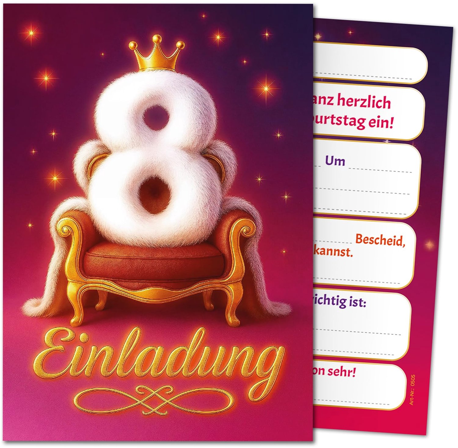 8 Uitnodigingskaarten voor 8e Verjaardag Meisjes