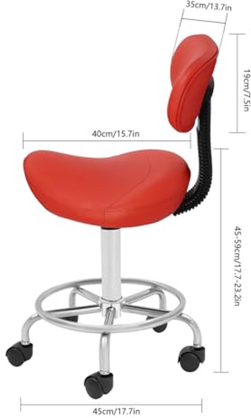 Werkstoel met Rugleuning - Hoogte Verstelbaar, Rood — afbeelding 3
