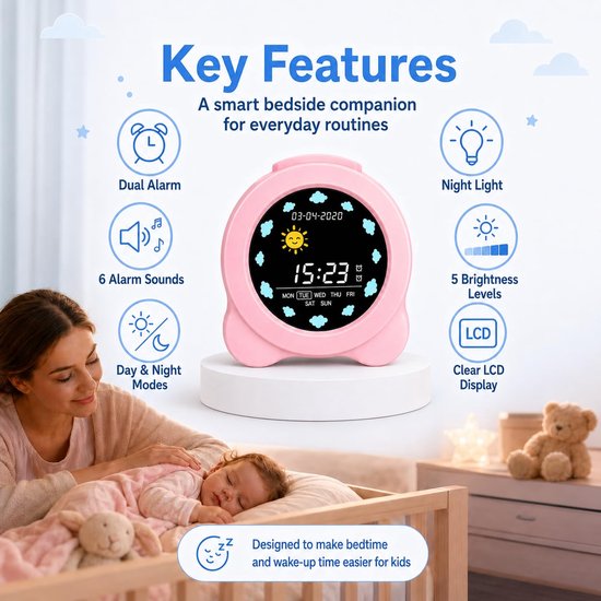 Kinderwekker met LCD Display en Slaapmonitor — afbeelding 3
