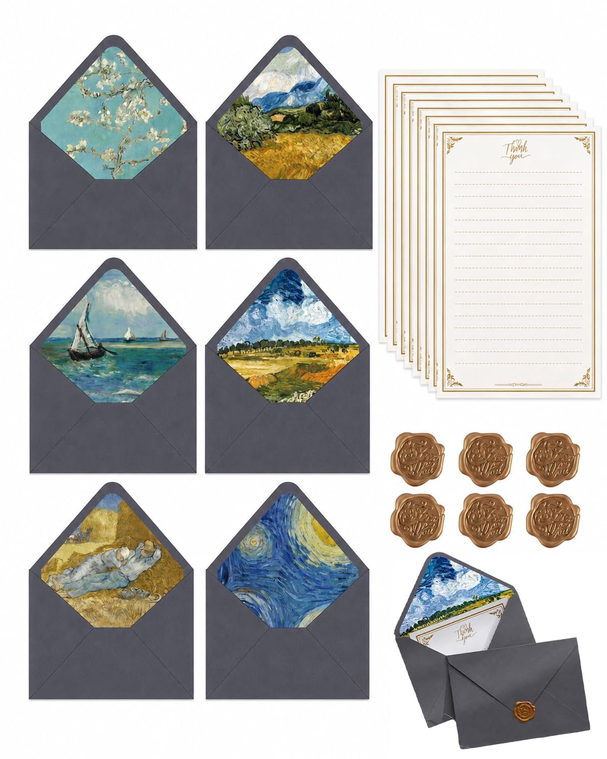 Set van 6 Enveloppen met 6 Wasstempels en 8 Vellen Briefpapier - Meerkleurig