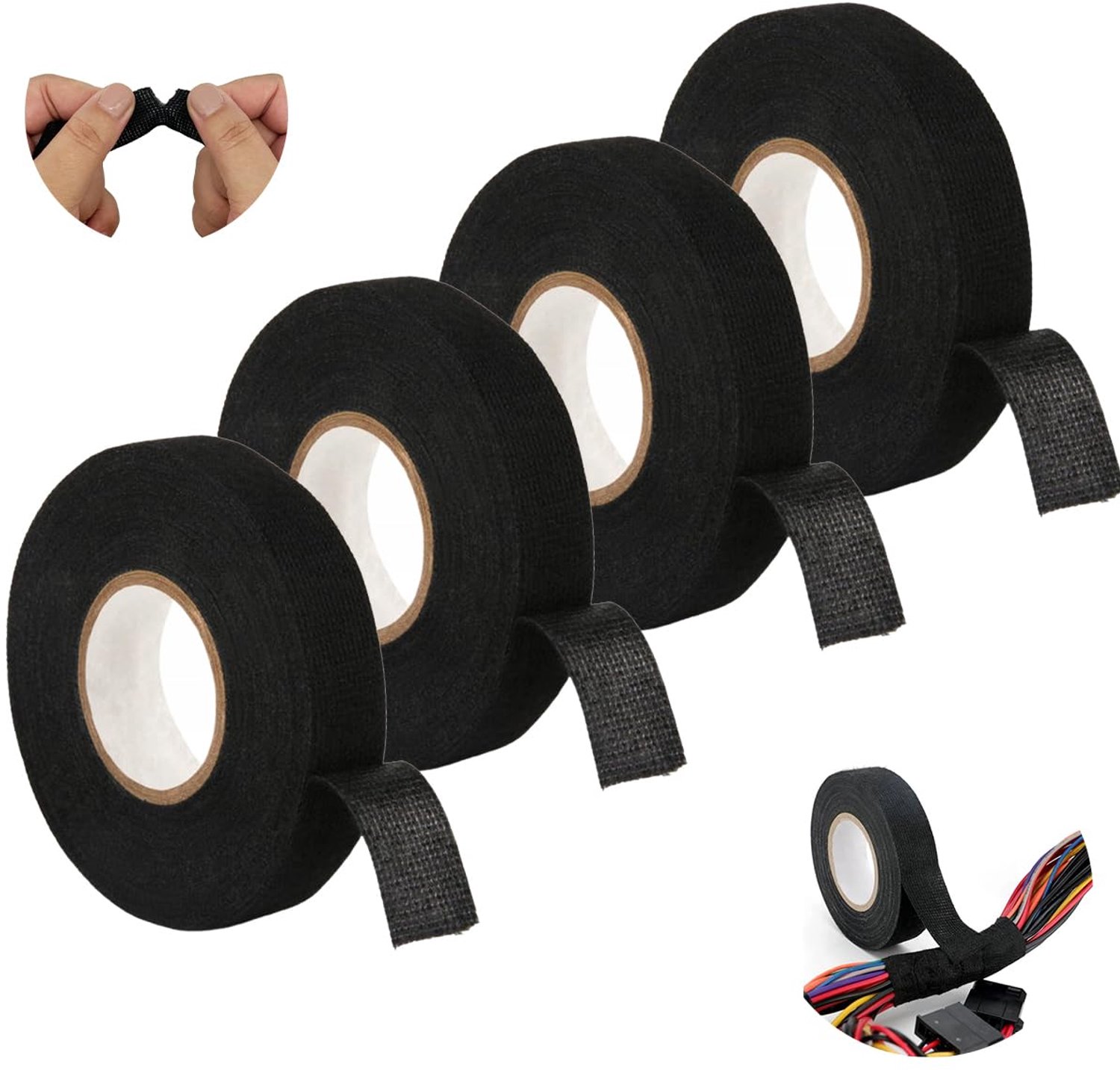 Autoweefseltape Hittebestendig - Isolatietape Zwart - Zelfklevende Doek - Kabelisolatie - 19 mm x 15 m - Flexibel en Slijtvast