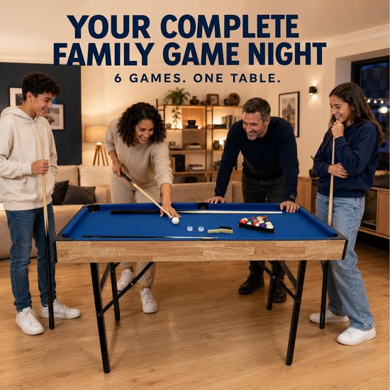 Multigame Tafel 6-in-1 – Opvouwbare Pooltafel met Biljart, Airhockey, Tafeltennis, Bowling en Shuffleboard – 120 cm — afbeelding 5