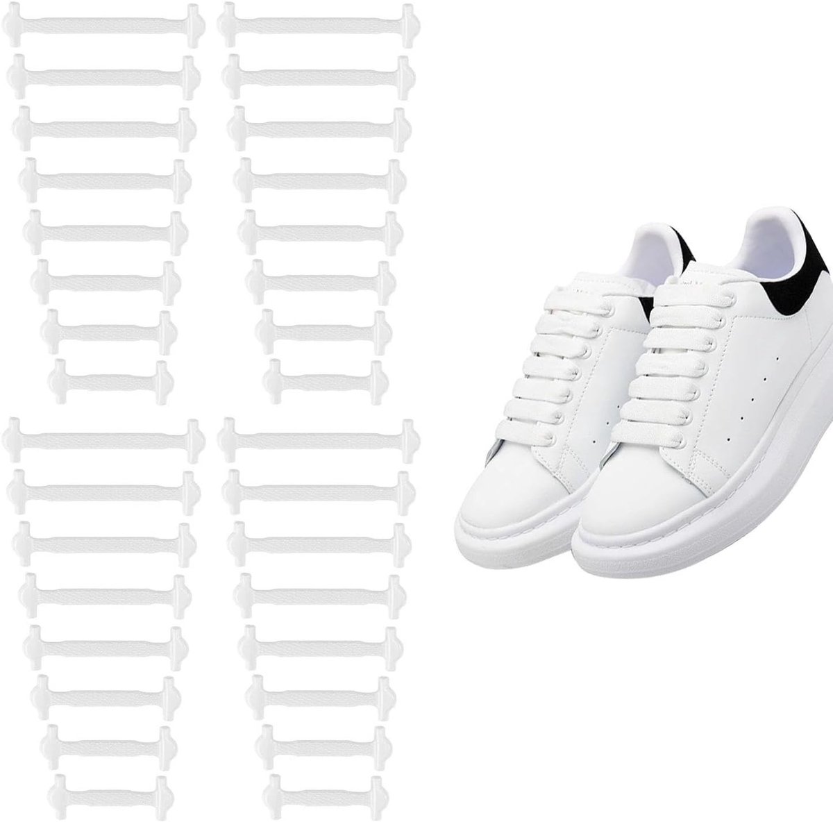 32 Stuks Witte Siliconen Veters, Creatieve Elastische Veters voor Sport, Duurzame en Veelzijdige Schoenaccessoires