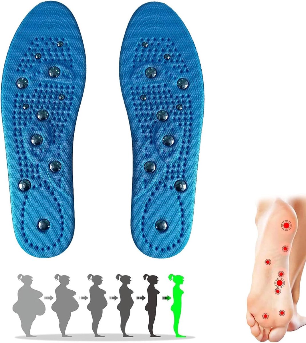 Plantaire reflexologie met magnetische zolen, orthopedische inlegzolen voor voetgezondheid, acupressuur en comfort voor heren en dames, maat 35-40