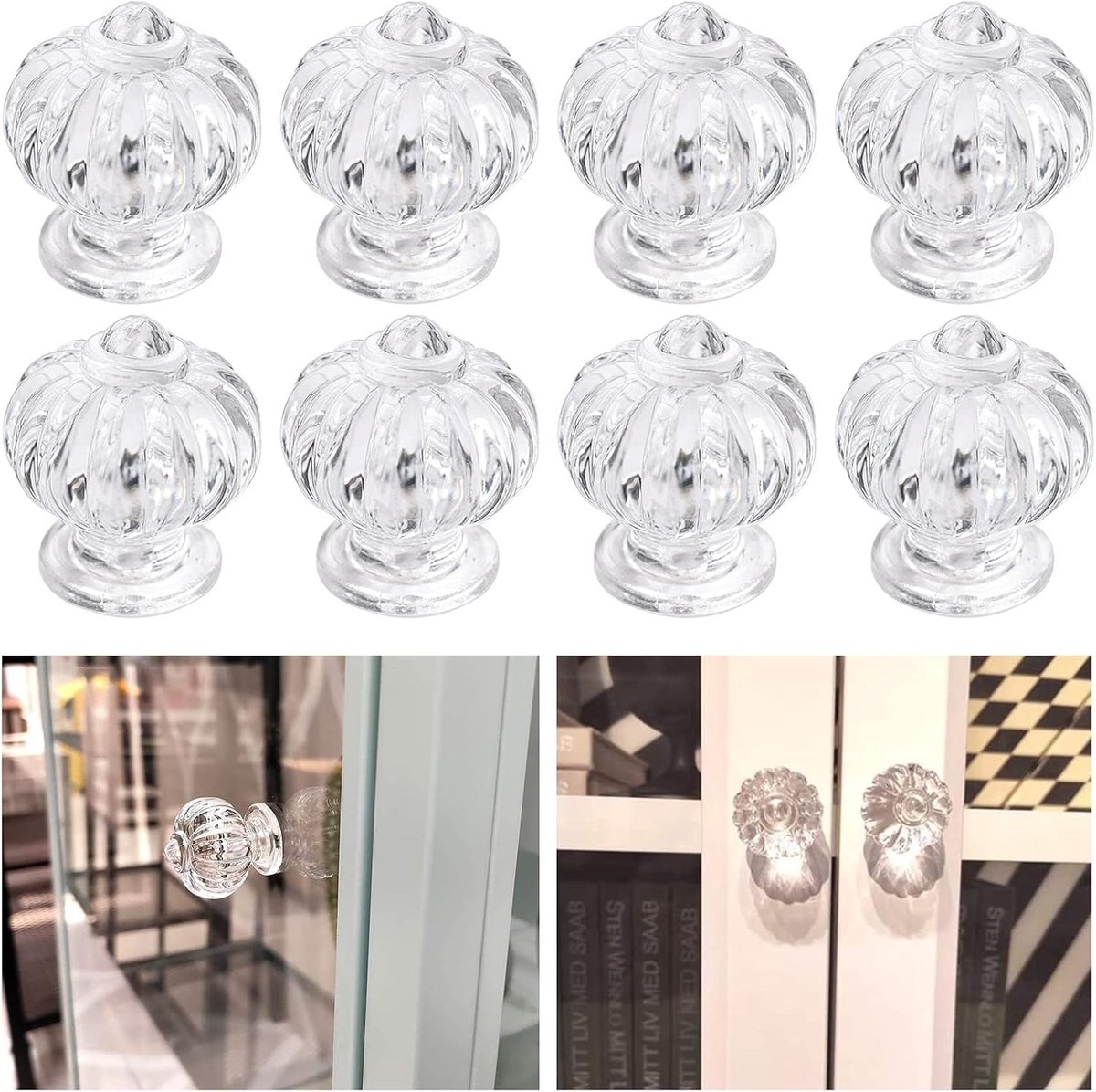 Set van 8 Transparante Acryl Knoppen 30mm - Zelfklevende Kastgrepen voor Keuken, Badkamer en Spiegels